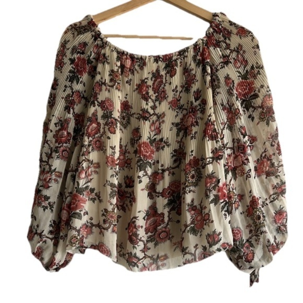 Aritiza Wilfred Talence Floral Off The Shoulder Pleated Blouse Sz. S
